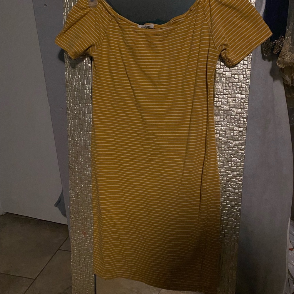 Yellow and White Off the shoulder bodycon dress